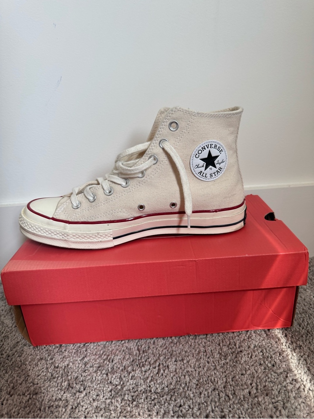 Converse High Top Sneakers - Cream with Red Stripe